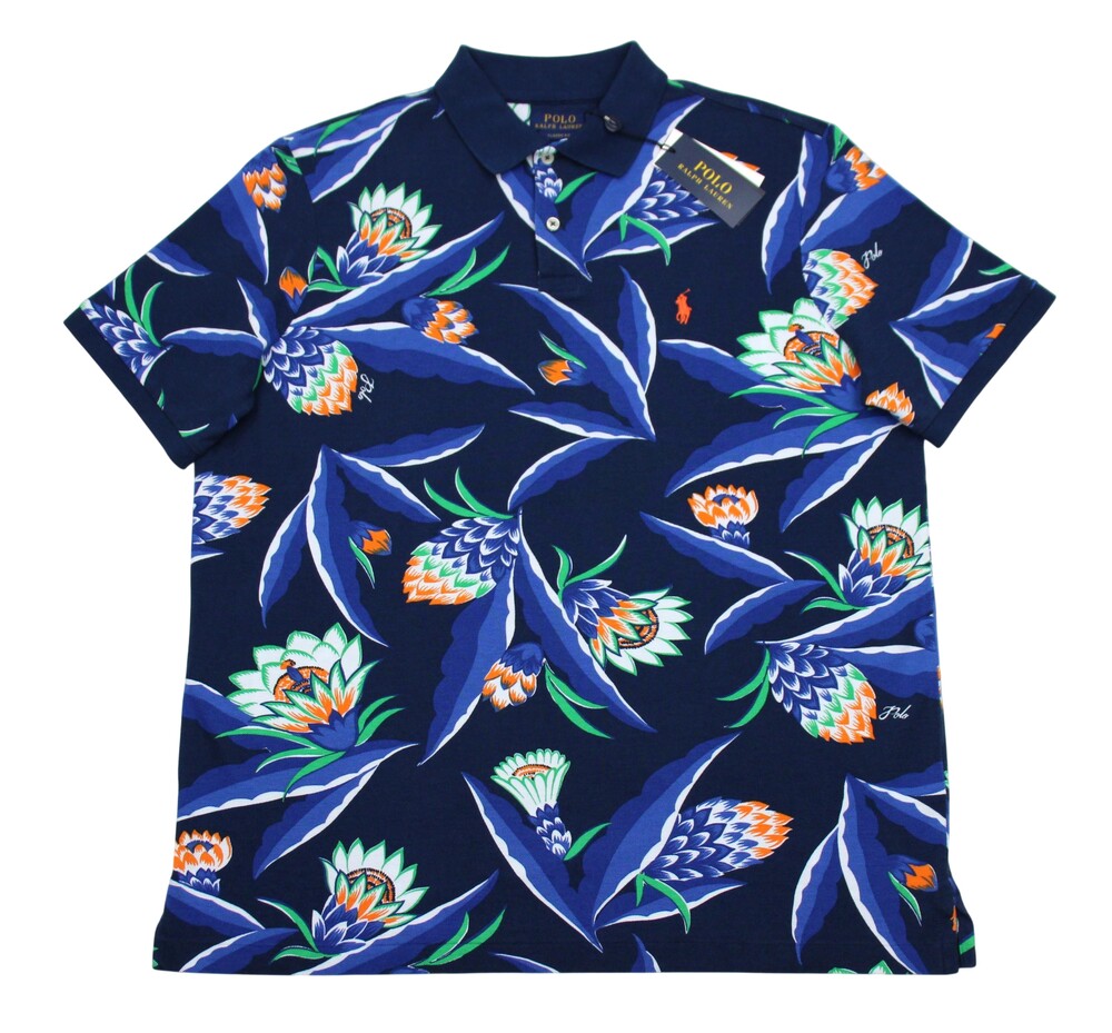 Polo Ralph Lauren Polo Shirt Mens L Blue Blaire Floral Tropical Classic Fit